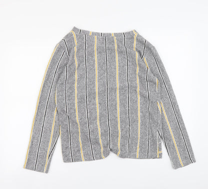 F&F Womens Grey Round Neck Striped Polyester Pullover Jumper Size 12