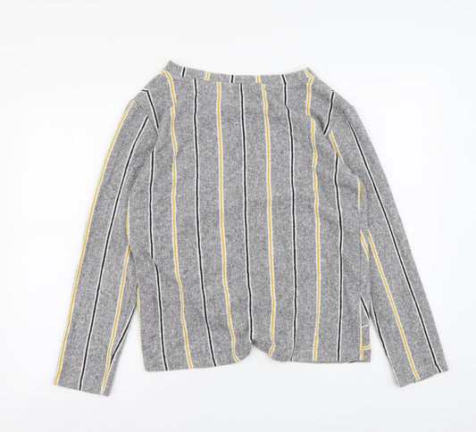 F&F Womens Grey Round Neck Striped Polyester Pullover Jumper Size 12
