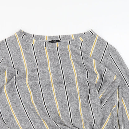 F&F Womens Grey Round Neck Striped Polyester Pullover Jumper Size 12