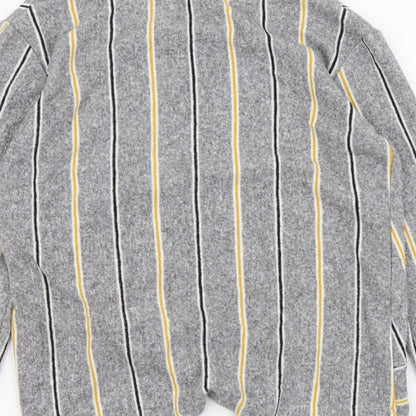 F&F Womens Grey Round Neck Striped Polyester Pullover Jumper Size 12