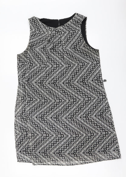 Atmosphere Womens Black Geometric Polyester A-Line Size 14 Round Neck Pullover