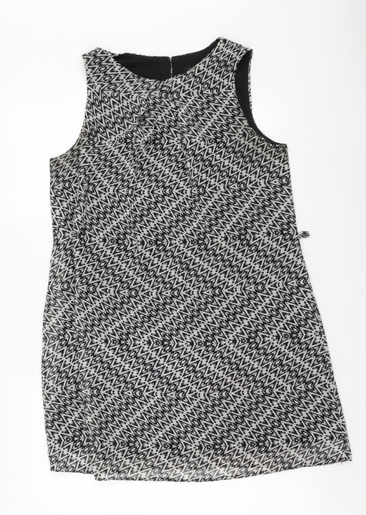 Atmosphere Womens Black Geometric Polyester A-Line Size 14 Round Neck Pullover