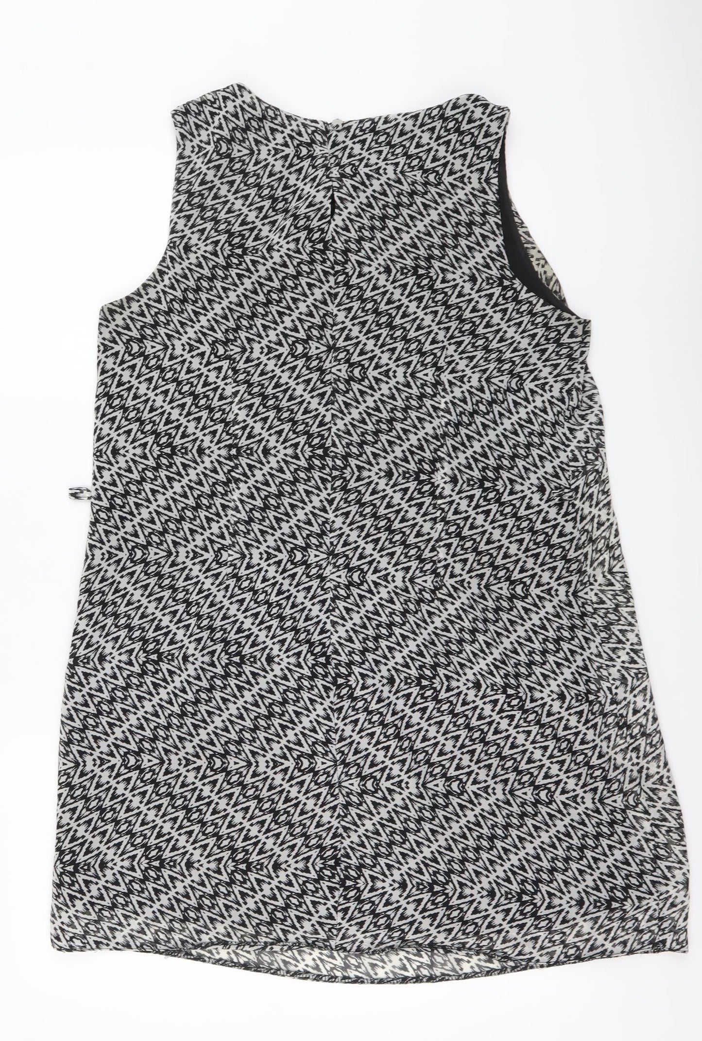 Atmosphere Womens Black Geometric Polyester A-Line Size 14 Round Neck Pullover