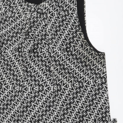 Atmosphere Womens Black Geometric Polyester A-Line Size 14 Round Neck Pullover