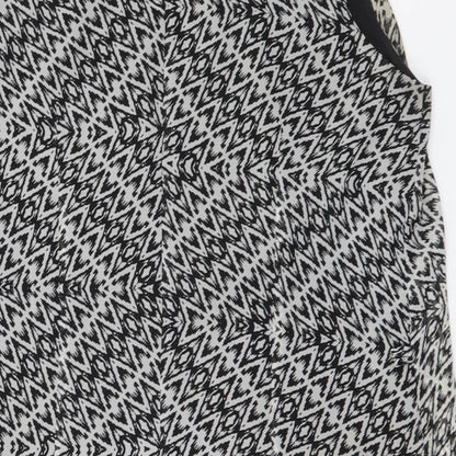 Atmosphere Womens Black Geometric Polyester A-Line Size 14 Round Neck Pullover