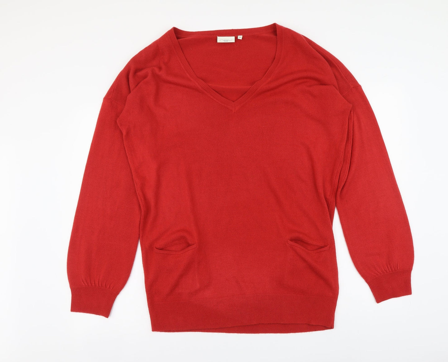 New Lok Womens Red V-Neck Acrylic Tunic Jumper Size 16