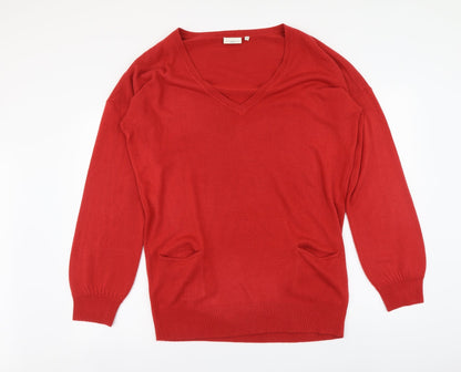 New Lok Womens Red V-Neck Acrylic Tunic Jumper Size 16