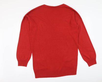 New Lok Womens Red V-Neck Acrylic Tunic Jumper Size 16