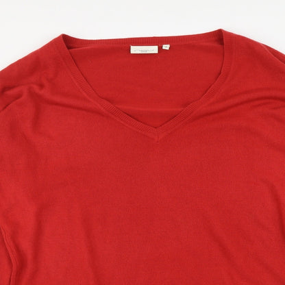 New Lok Womens Red V-Neck Acrylic Tunic Jumper Size 16