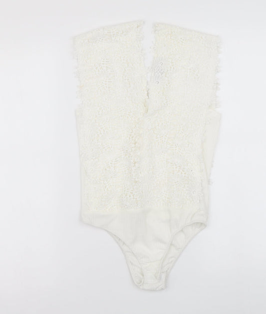 Cameo Rose Womens White Polyester Bodysuit One-Piece Size 8 Snap