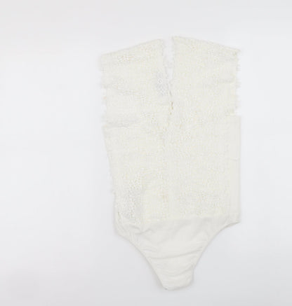 Cameo Rose Womens White Polyester Bodysuit One-Piece Size 8 Snap