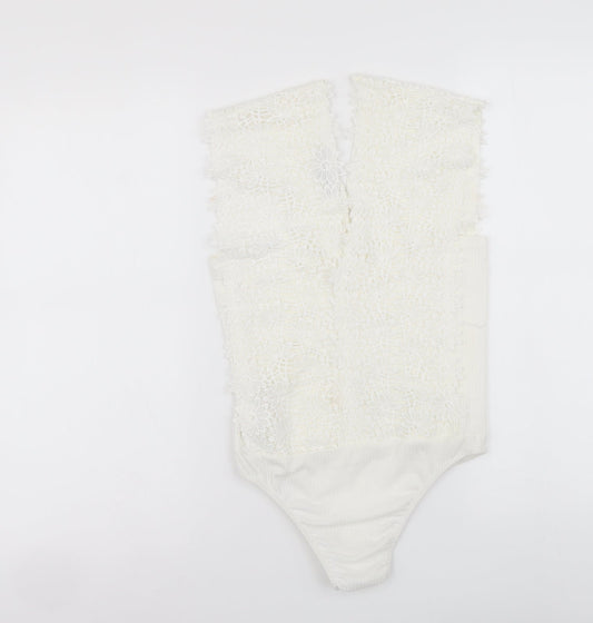 Cameo Rose Womens White Polyester Bodysuit One-Piece Size 8 Snap