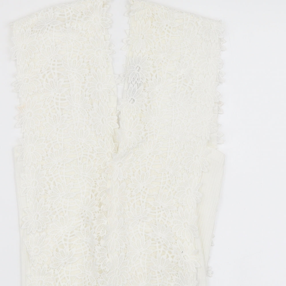 Cameo Rose Womens White Polyester Bodysuit One-Piece Size 8 Snap