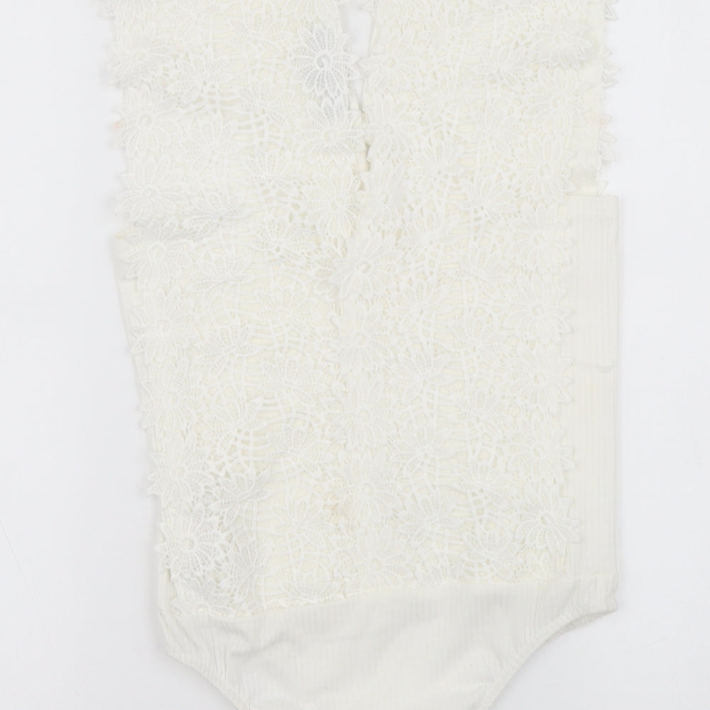 Cameo Rose Womens White Polyester Bodysuit One-Piece Size 8 Snap