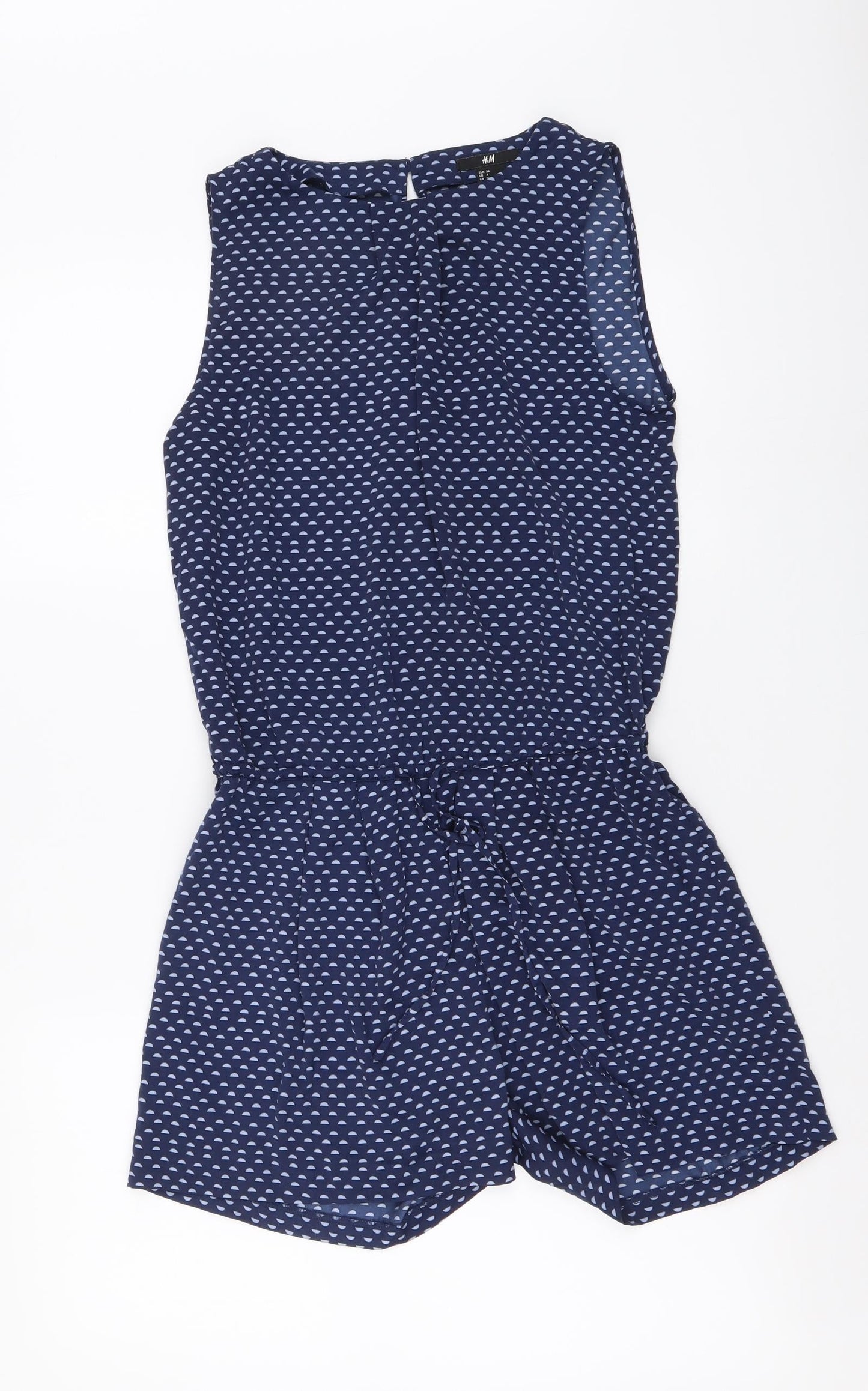 H&M Womens Blue Geometric Polyester Playsuit One-Piece Size 34 Button