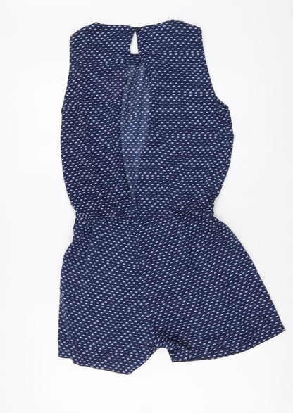 H&M Womens Blue Geometric Polyester Playsuit One-Piece Size 34 Button