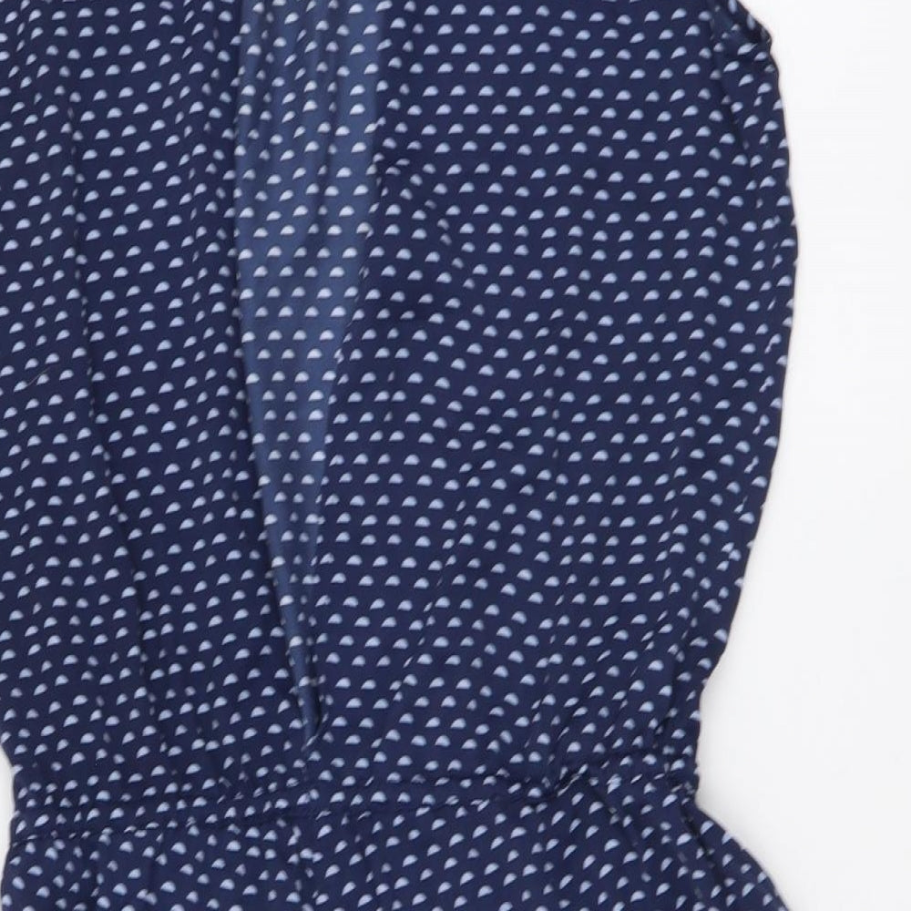 H&M Womens Blue Geometric Polyester Playsuit One-Piece Size 34 Button