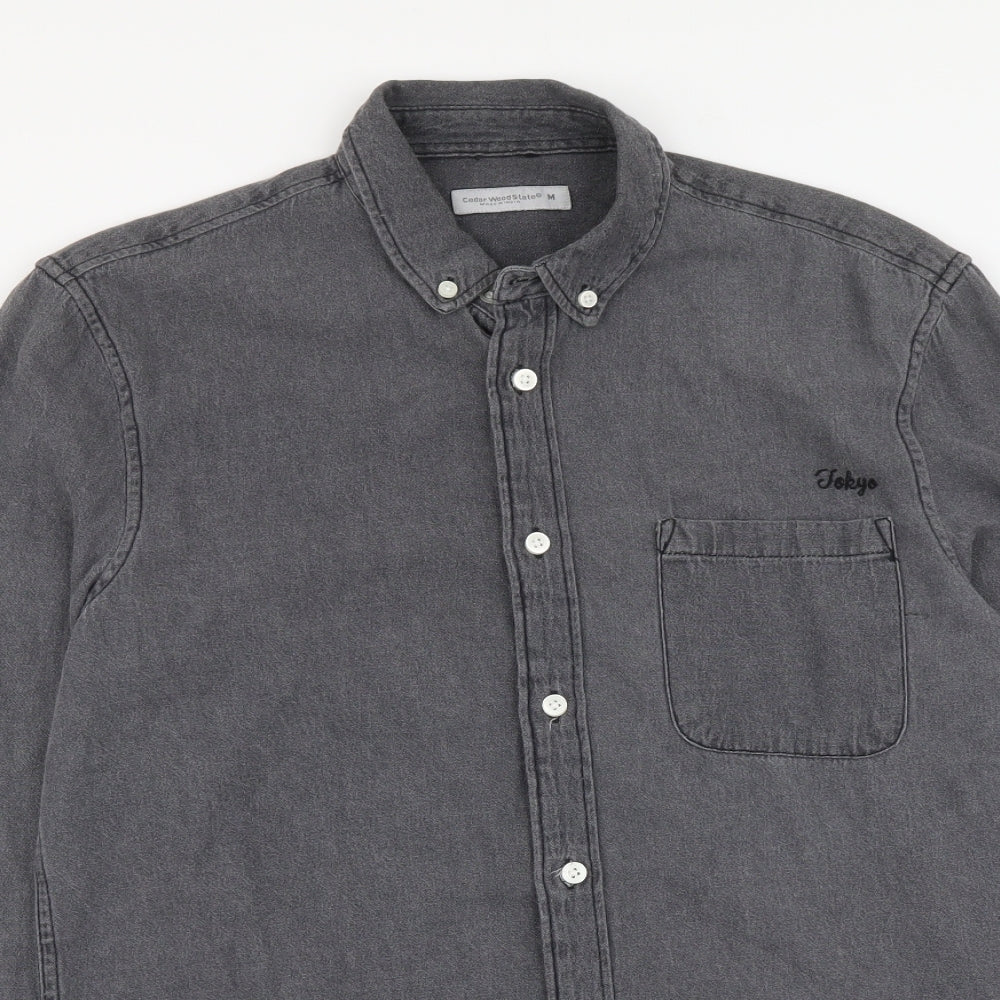 Mens UK Size M Cedar Wood State Grey  Button-Up Long Sleeve Casual Shirt
