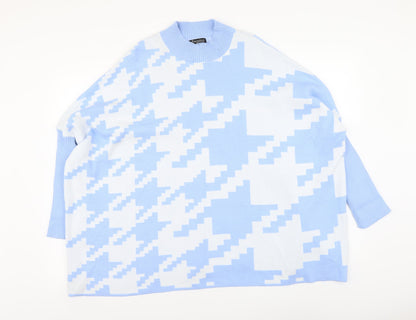 Ciao Milano Womens Blue High Neck Geometric Viscose Pullover Jumper One Size
