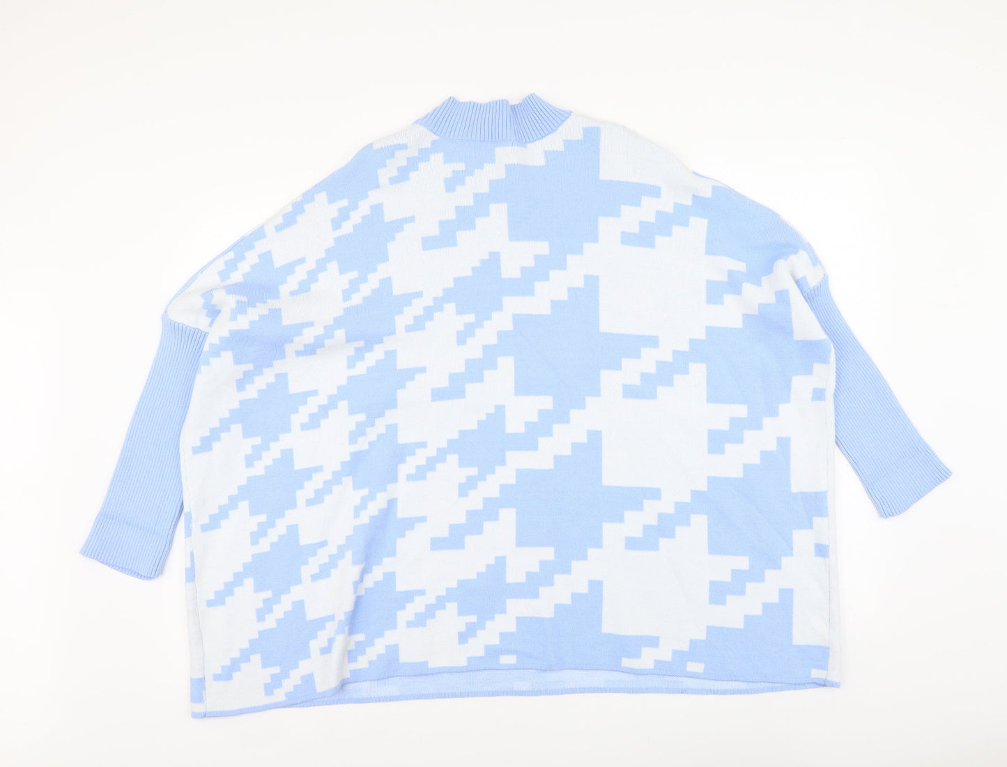 Ciao Milano Womens Blue High Neck Geometric Viscose Pullover Jumper One Size