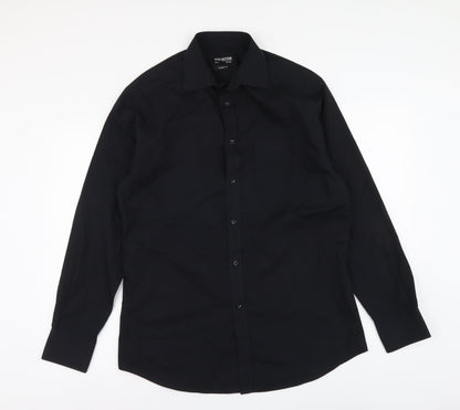 Mens UK Size 15 Collection Black  Button-Up Long Sleeve Casual Shirt