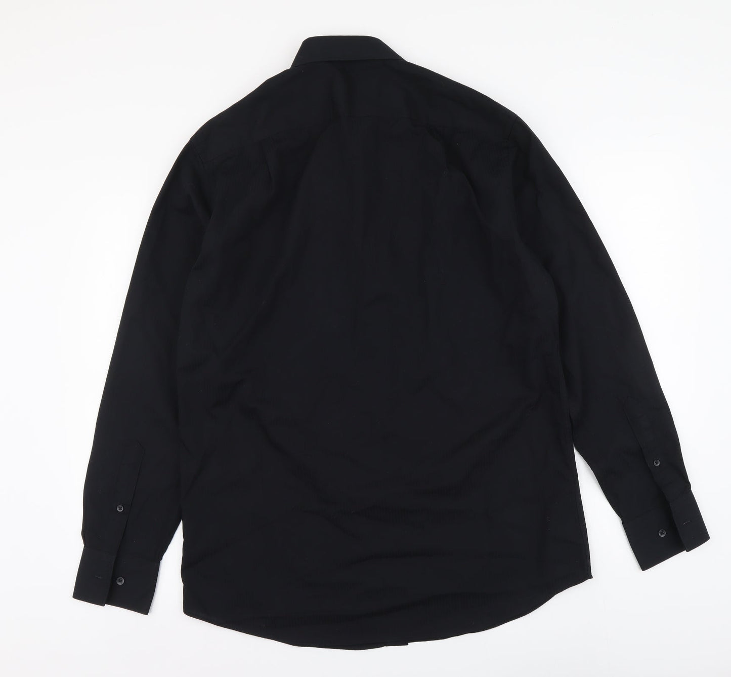 Mens UK Size 15 Collection Black  Button-Up Long Sleeve Casual Shirt