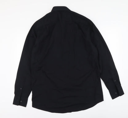 Mens UK Size 15 Collection Black  Button-Up Long Sleeve Casual Shirt