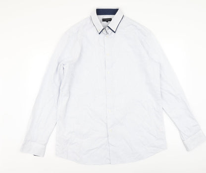 Taylor & Wright Mens White Polka Dot Polyester Button-Up Size 16 Collared Button