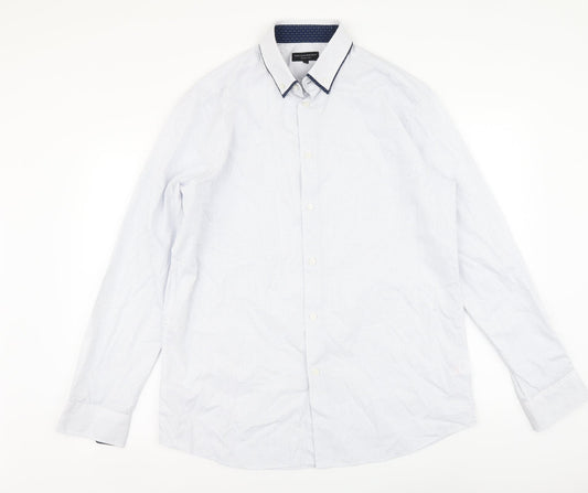 Taylor & Wright Mens White Polka Dot Polyester Button-Up Size 16 Collared Button