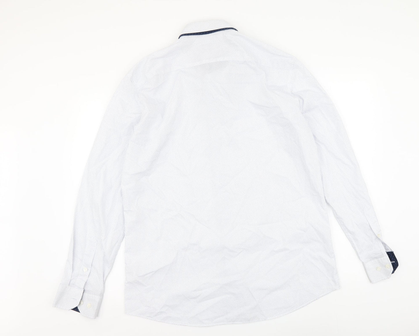 Taylor & Wright Mens White Polka Dot Polyester Button-Up Size 16 Collared Button