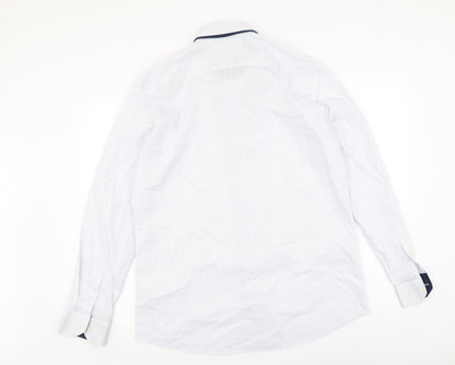 Taylor & Wright Mens White Polka Dot Polyester Button-Up Size 16 Collared Button