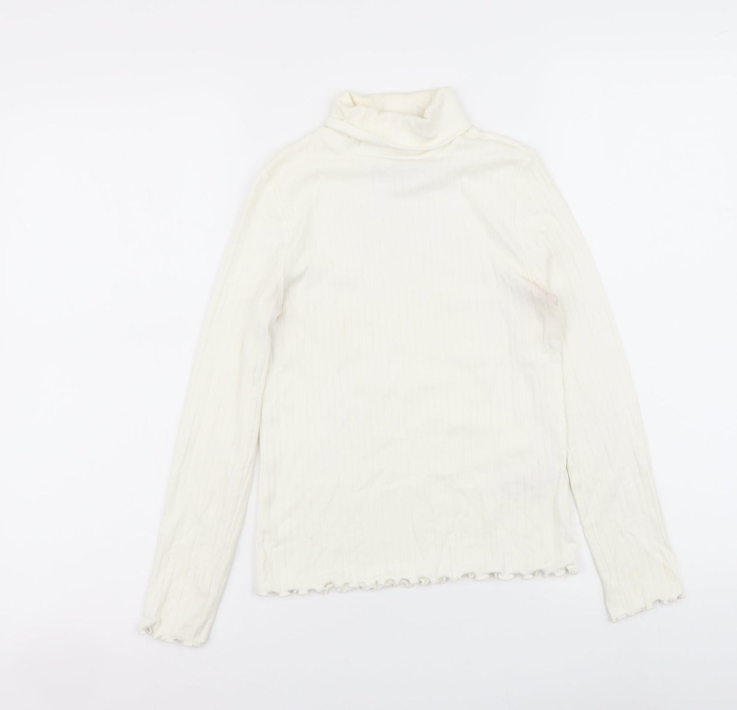Marks and Spencer Girls Ivory Cotton Basic T-Shirt Size 9-10 Years Roll Neck Pullover