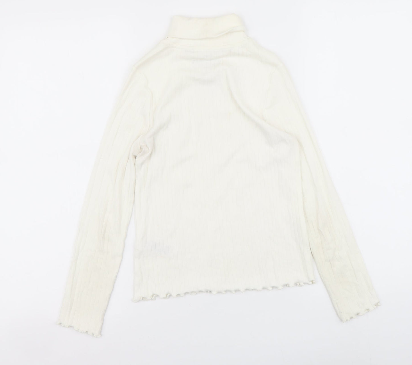 Marks and Spencer Girls Ivory Cotton Basic T-Shirt Size 9-10 Years Roll Neck Pullover