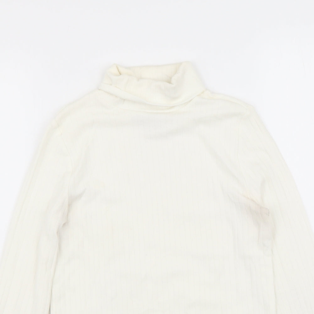 Marks and Spencer Girls Ivory Cotton Basic T-Shirt Size 9-10 Years Roll Neck Pullover