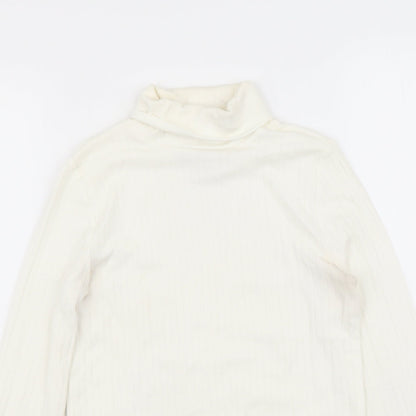 Marks and Spencer Girls Ivory Cotton Basic T-Shirt Size 9-10 Years Roll Neck Pullover