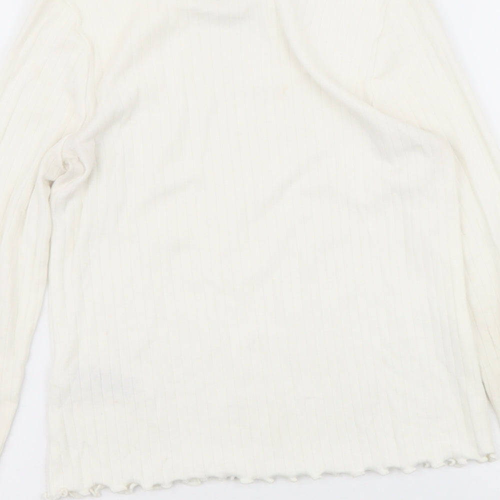 Marks and Spencer Girls Ivory Cotton Basic T-Shirt Size 9-10 Years Roll Neck Pullover