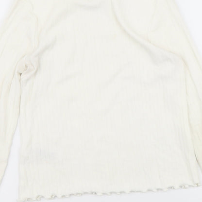 Marks and Spencer Girls Ivory Cotton Basic T-Shirt Size 9-10 Years Roll Neck Pullover