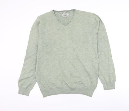TU Mens Green V-Neck Cotton Pullover Jumper Size M
