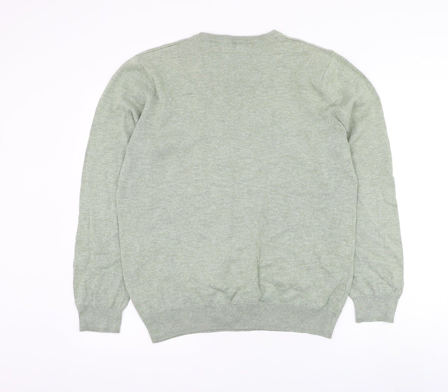 TU Mens Green V-Neck Cotton Pullover Jumper Size M