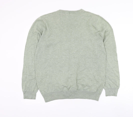 TU Mens Green V-Neck Cotton Pullover Jumper Size M