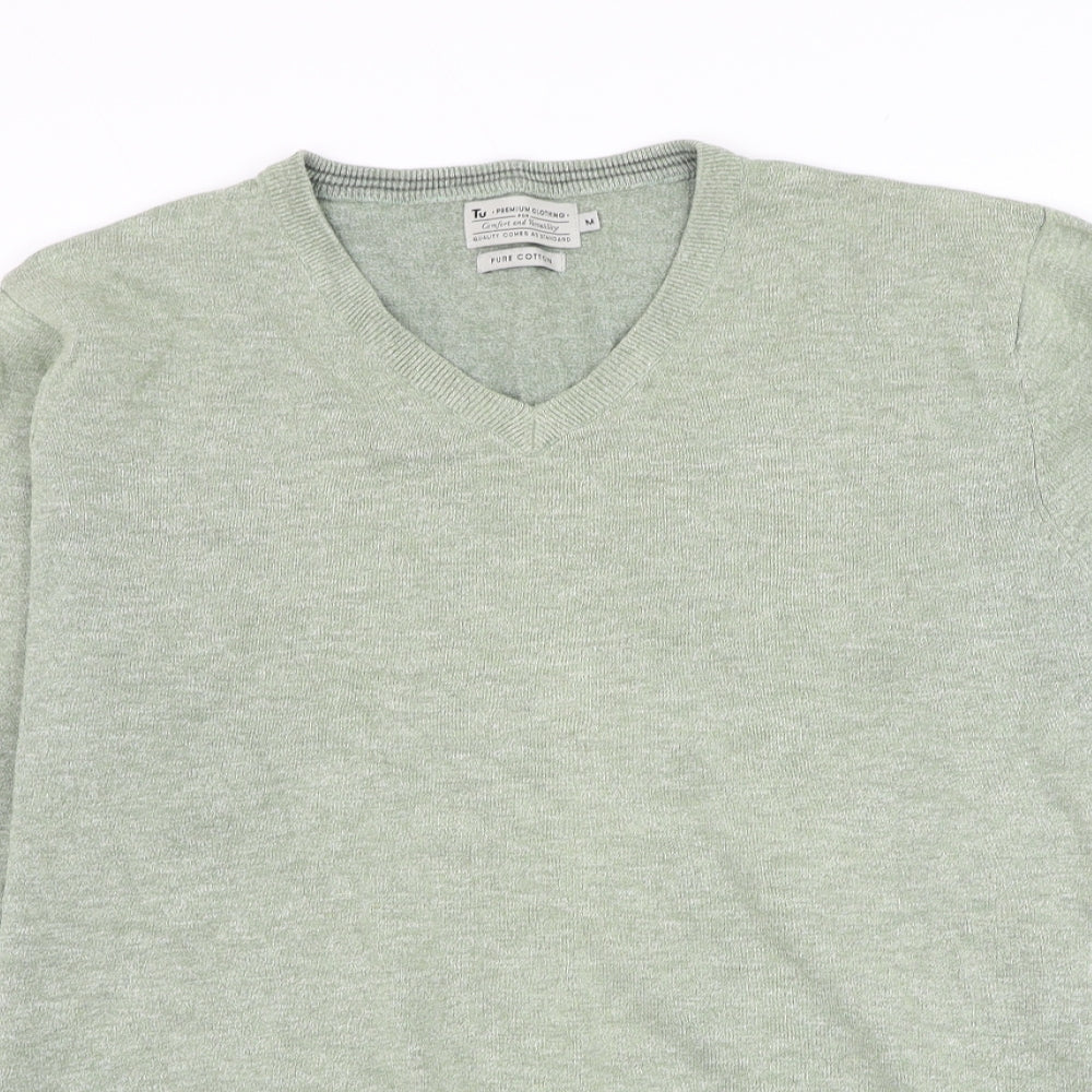 TU Mens Green V-Neck Cotton Pullover Jumper Size M