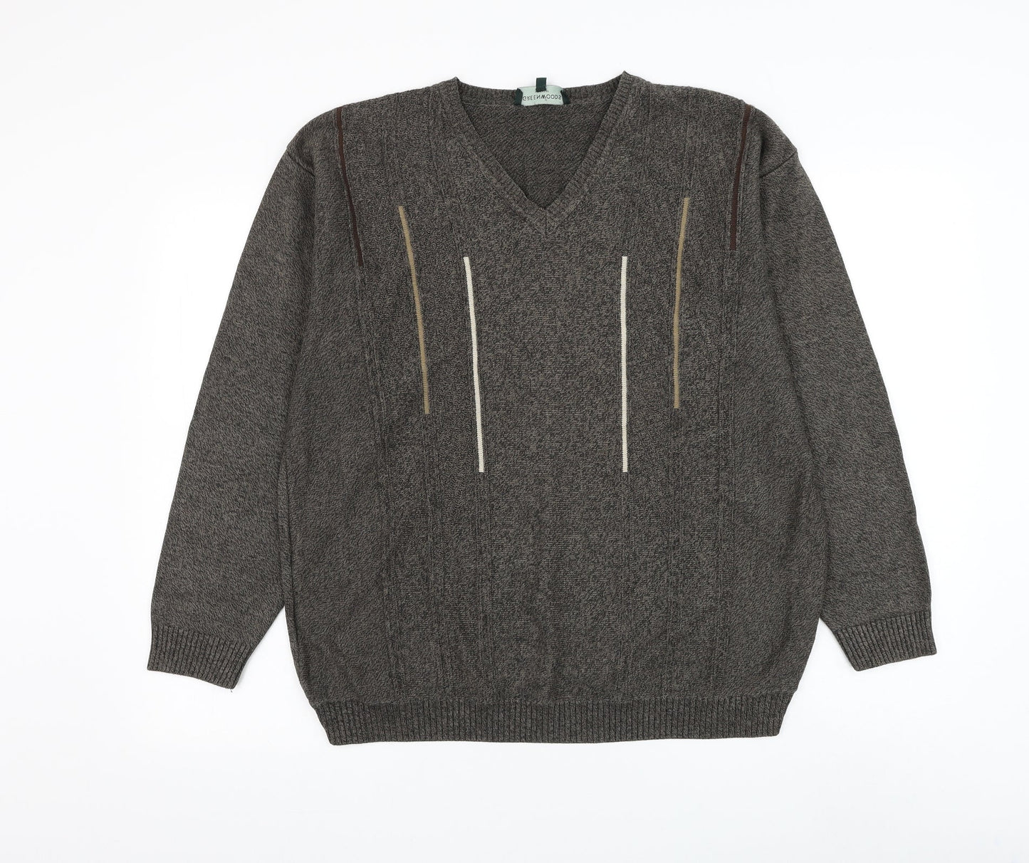 Greenwoods Mens Brown V-Neck Cotton Pullover Jumper Size M