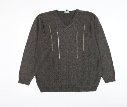 Greenwoods Mens Brown V-Neck Cotton Pullover Jumper Size M