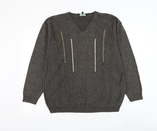 Greenwoods Mens Brown V-Neck Cotton Pullover Jumper Size M