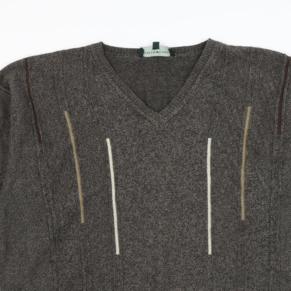 Greenwoods Mens Brown V-Neck Cotton Pullover Jumper Size M