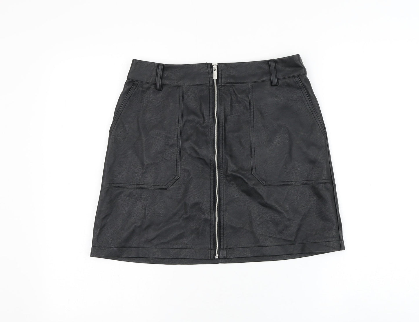 Oasis Womens Black Polyurethane A-Line Skirt Size 10 Zip