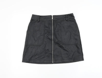 Oasis Womens Black Polyurethane A-Line Skirt Size 10 Zip