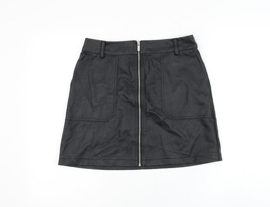 Oasis Womens Black Polyurethane A-Line Skirt Size 10 Zip