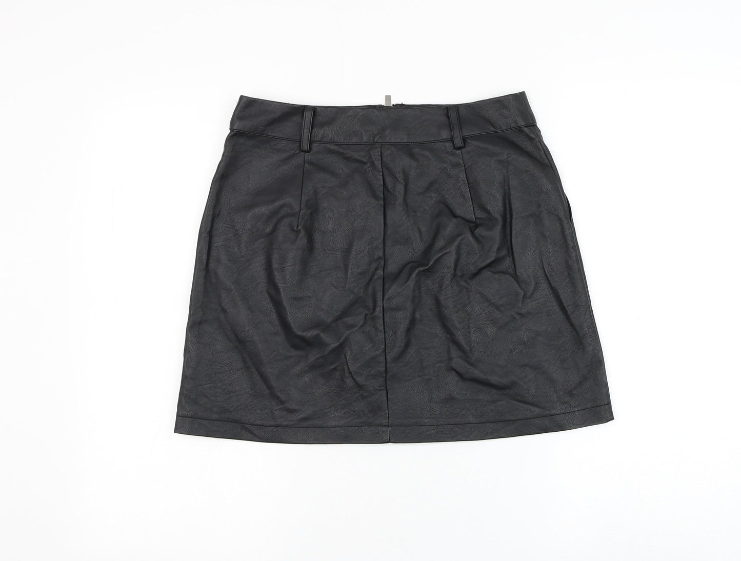 Oasis Womens Black Polyurethane A-Line Skirt Size 10 Zip