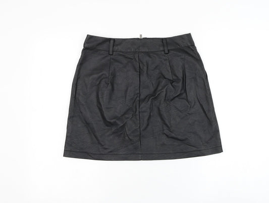 Oasis Womens Black Polyurethane A-Line Skirt Size 10 Zip